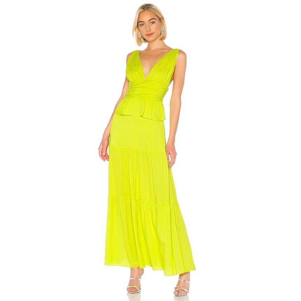 Cynthia Rowley Revolve Parker Maxi Dress Lime Green Silk Blend V-Neck Size 8